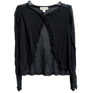 Anthro Portrait Of A Girl Cardigan Sweater Clutched Button Ruffle Whimsygoth XS